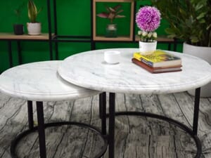 Bộ mặt bàn trà chị em đá trắng Ý ĐK 526 426 3 min
