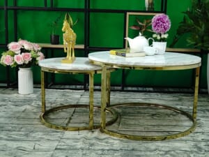 Bộ mặt bàn trà mẹ bồng con Đá trắng Hy Lạp ĐK 700 500 1