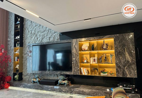Đá Marble vân gỗ ý nâu đen ốp tường trang trí