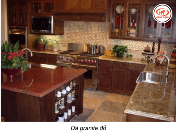 đá granite đỏ làm bàn bếp