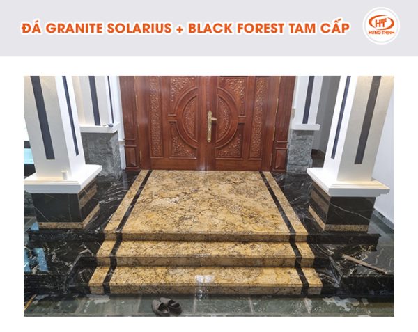 Đá Granite Solarius kết hợp Black Forest ốp tam cấp