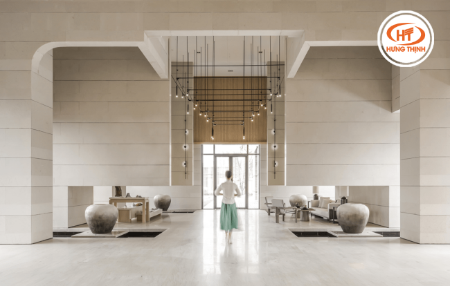 Đá Marble Vân Gỗ Cát lát sàn tạo sự sang trọng cho không gian.