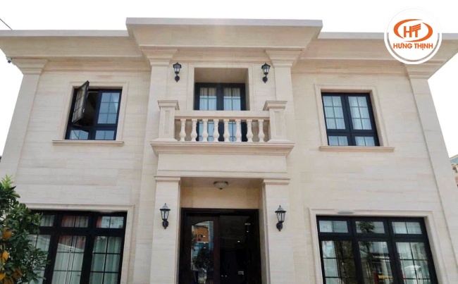 Đá Marble Vân Gỗ Cát trong ứng dụng ốp mặt tiền
