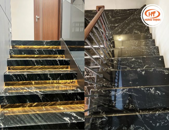 Đá Granite Oliva Green trong hạng mục ốp cầu thang