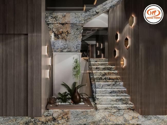 Đá Granite ốp cầu thang tạo siểm nhấn cho không gian