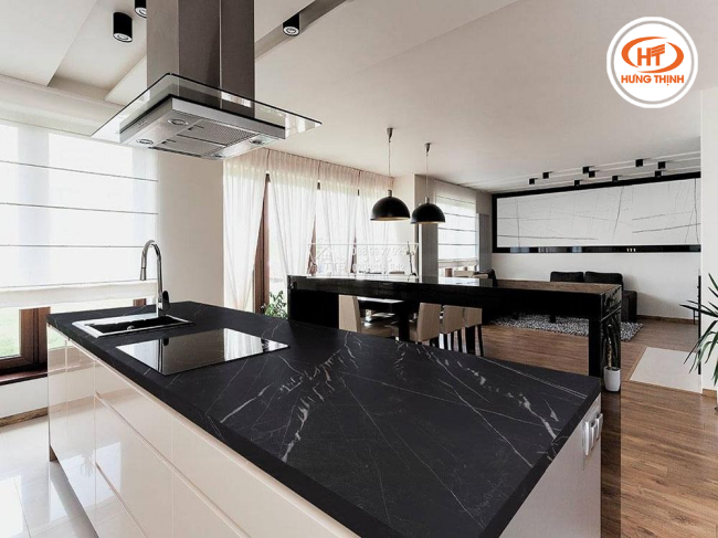 Đá Marble đen chỉ trắng ốp bếp sang trọng