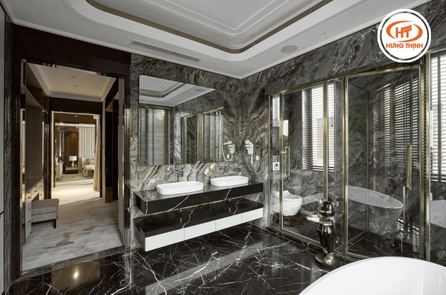 Đá Marble đen tia chớp ốp bàn lavabo
