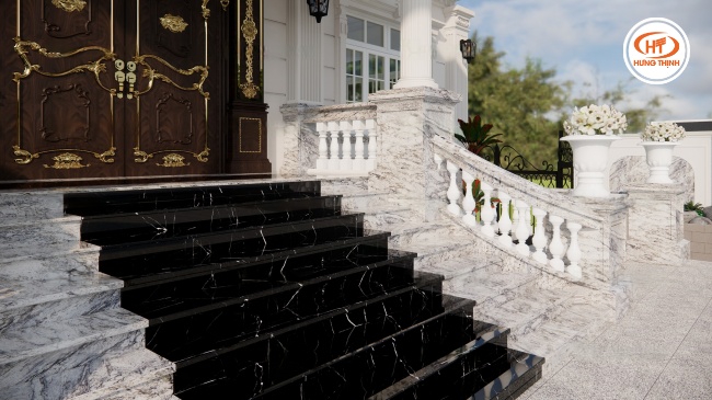 Đá Marble đen chỉ trắng với độ chống thấm và chống trầy xước tốt, phù hợp cho cả hạng mục nội thất và ngoại thất