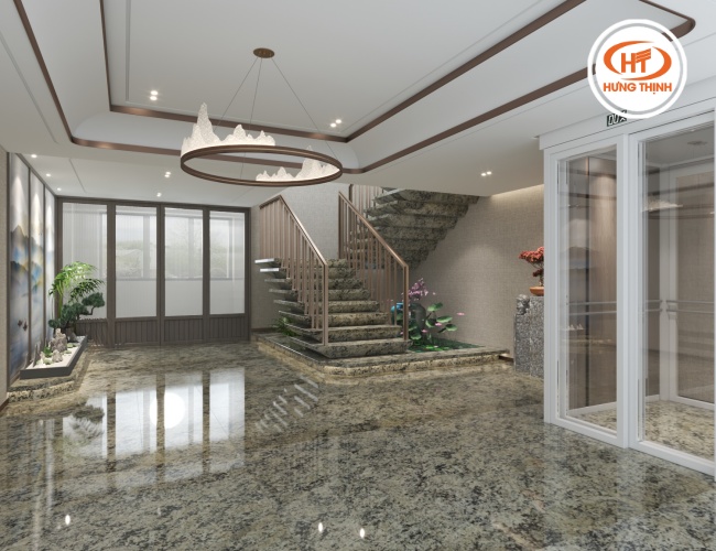 Lát sàn bằng đá Granite khiến không gian trở nên rộng rãi, thoáng đãng
