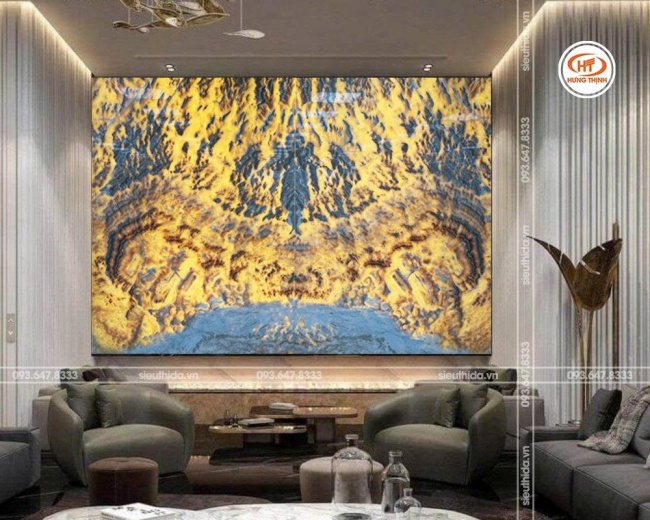 Tranh đá xuyên sáng Onyx với đường vân độc đáo, được hiện rõ dưới ánh đèn LED