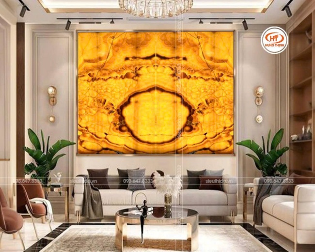 Tranh đá Onyx ốp tường phòng khách cực kỳ thu hút