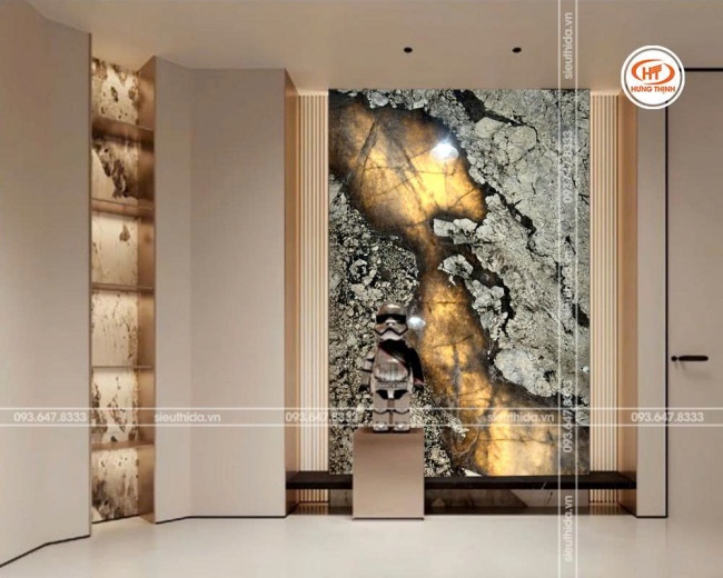 Tranh đá xuyên sáng Onyx làm vách trang trí cực thu hút