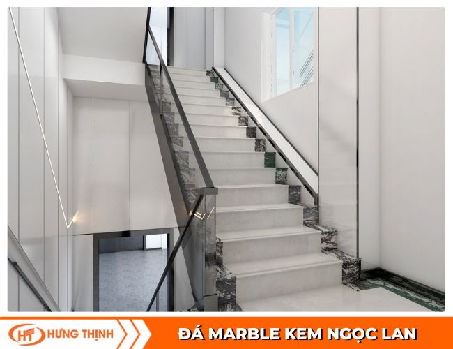 Đá Marble kem Ngọc Lan ốp cầu thang siêu đẹp