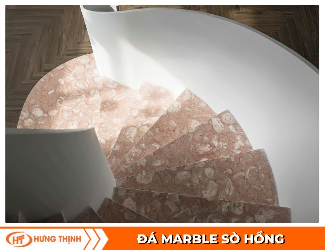 Đá Marble sò hồng ốp cầu thang tăng tính thẩm mỹ độc đáo