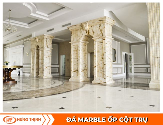 Đá Marble vàng kem ốp cột trụ
