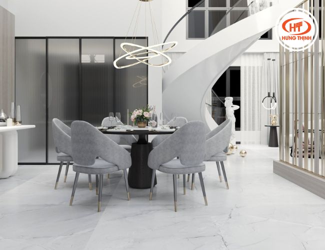 Ốp sàn đá thạch anh Mont Blanc rất phù hợp với không gian sang trọng