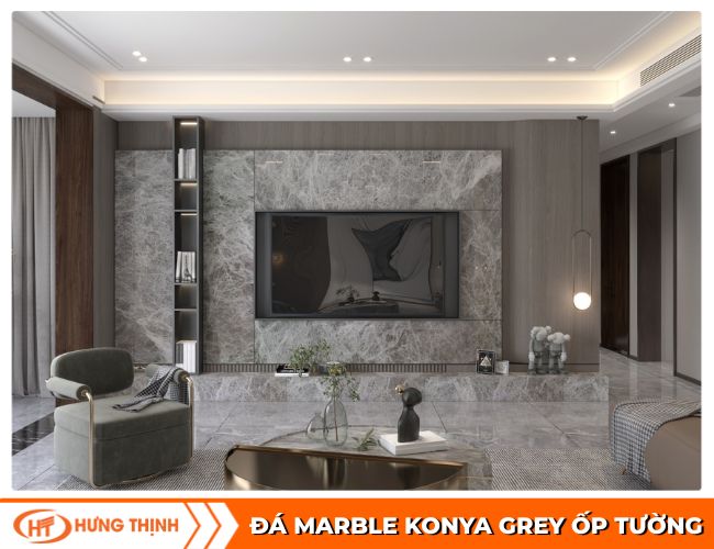 Đá Marble Konya Grey ốp tường vách tivi sang trọng