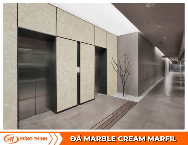 Đá Marble Cream Marfil ốp mặt tiền thang máy
