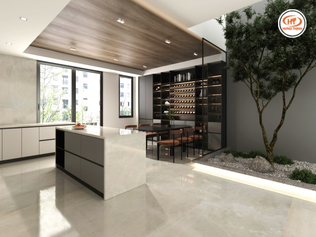 Đá cẩm thạch Kem Ngọc Lan ốp bếp sang trọng, tạo cảm giác thư giãn