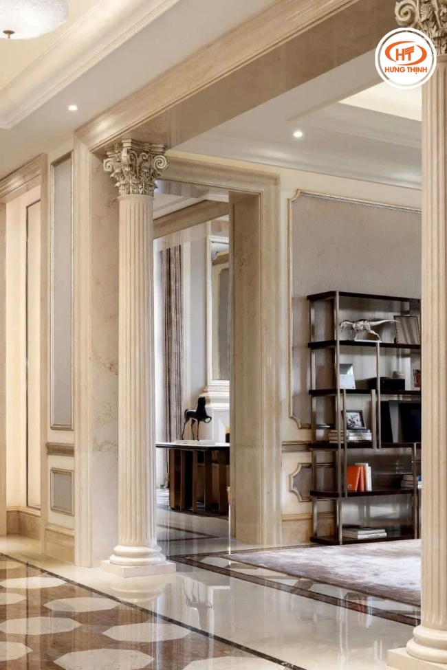 Đá Marble Kem Ngọc Lan ốp cột trụ với phong cách thiết kế độc đáo