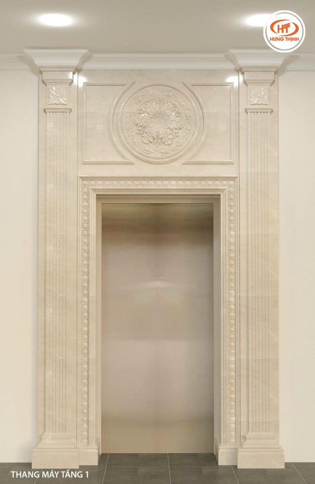 Đá Marble Kem Ngọc Lan ốp mặt tiền thang máy