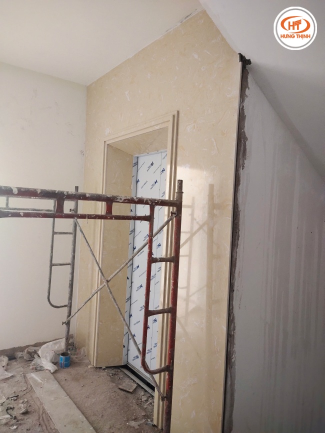 Ốp mặt tiền thang máy với đá cẩm thạch Kem Ngọc Lan