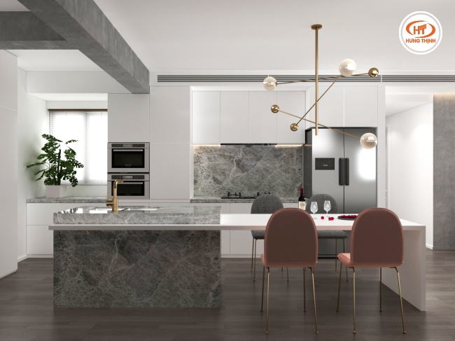 Đá Marble Konya Grey ốp bàn bếp, bàn ăn siêu đẹp, dễ dàng vệ sinh