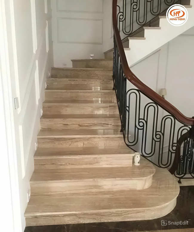 Đá Mable Vân Gỗ Thẳng ốp cầu thang siêu đẹp