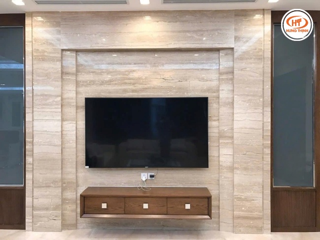 Đá Vân Gỗ Thẳng ốp vách tivi đẹp