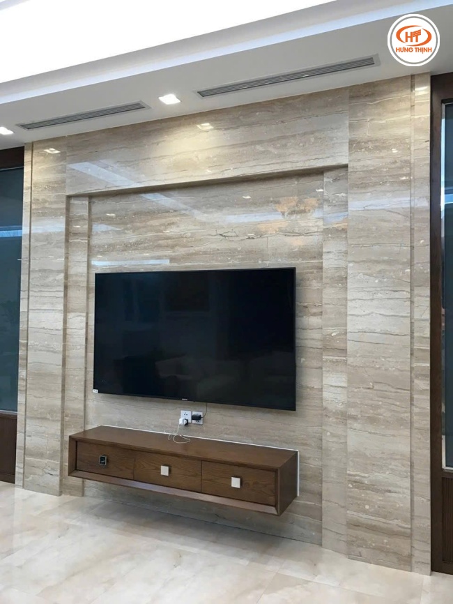 Đá Marble Vân Gỗ Thẳng ốp tivi