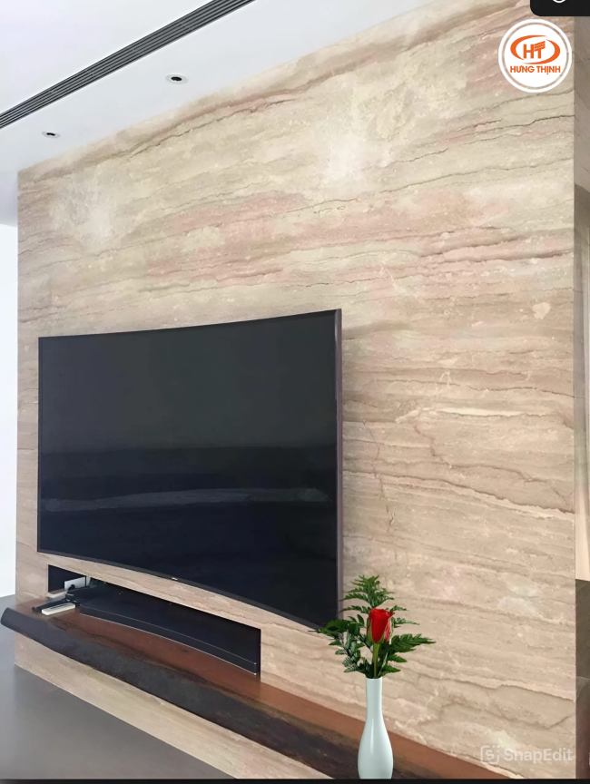 Ốp vách tivi với đá cẩm thạch Vân Gỗ Thẳng