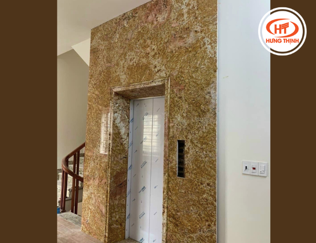 Thang máy ốp đá vàng hoàng gia tự nhiên, chống trầy xước