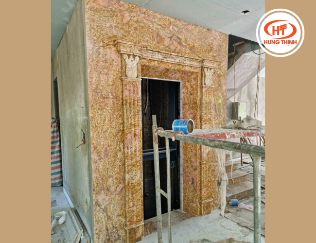 Mẫu đá Granite Imperial Gold ốp thang máy nhà dân