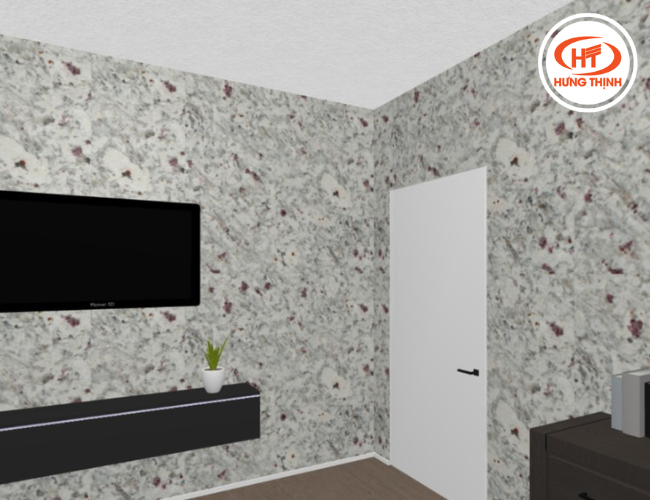 Vách tivi ốp đá Granite Moon White chống ngấm ố