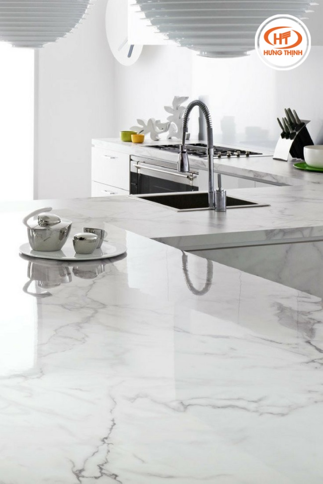 Đá ốp bàn bếp màu trắng Marble trắng Ý