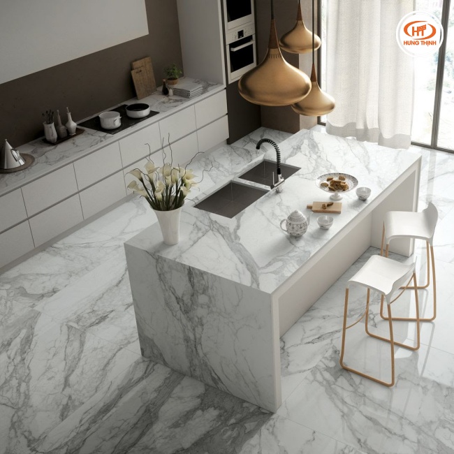 Đá Marble trắng Ý là dòng đá bếp trắng cực kỳ được yêu thích bởi màu sắc và vân đá nhẹ nhàng, tinh tế