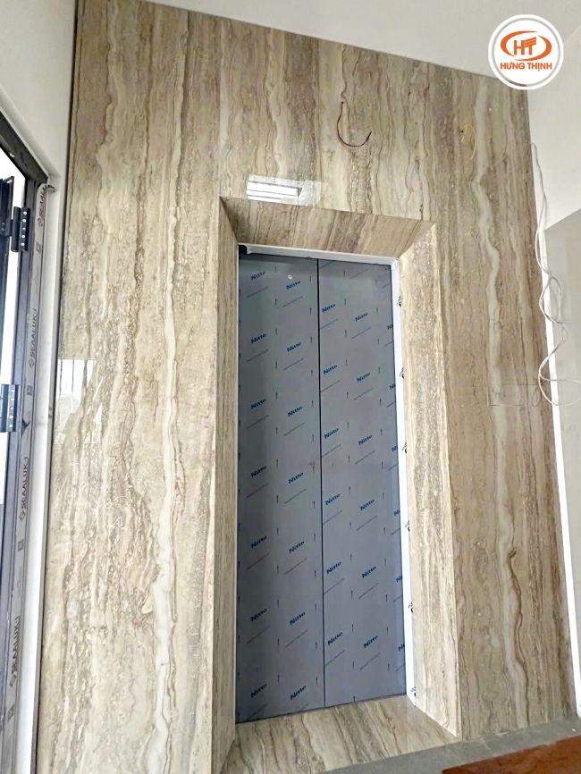 Đá Marble Vân Gỗ Thẳng ốp mặt tiền thang máy siêu đẹp, gần gũi với thiên nhiên