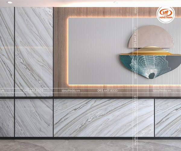 Tranh đá trắng phối hợp với đèn led tăng thêm phần sáng sủa