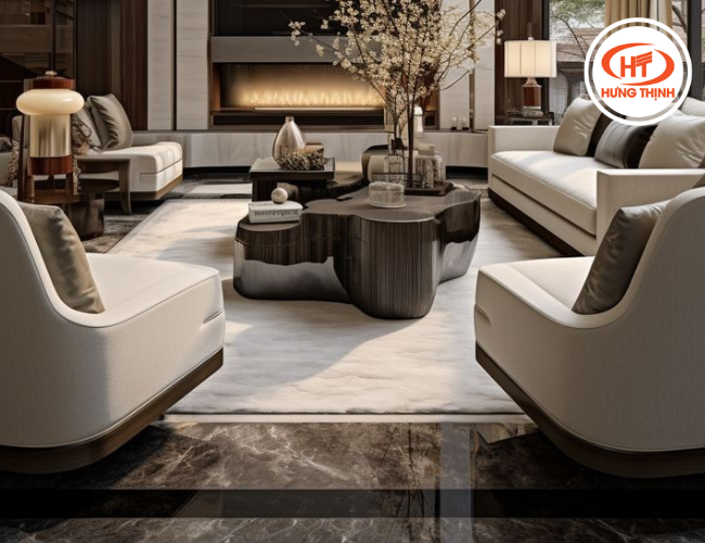 Đá Marble vân gỗ Ý nâu đen lát sàn kết hợp đi viền đen tinh tế