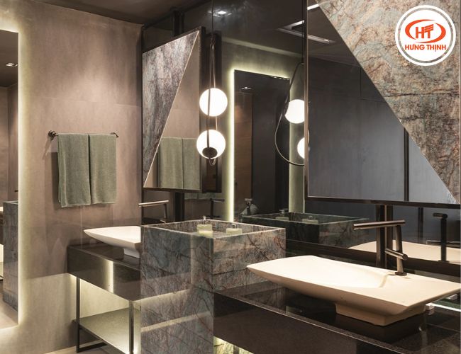 Dòng đá Thạch anh với khả năng chống thấm, phù hợp với không gian tiếp xúc nhiều với nước. 