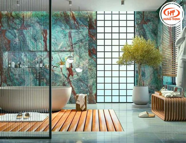 Tường nhà tắm ốp đá Blue Velvet tăng tính thẩm mỹ. 