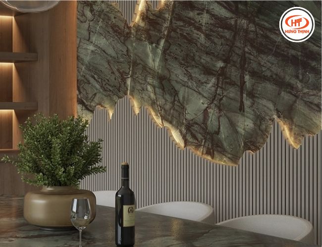 Đá thạch anh Green Canyon cắt nghệ thuật phối đèn led.