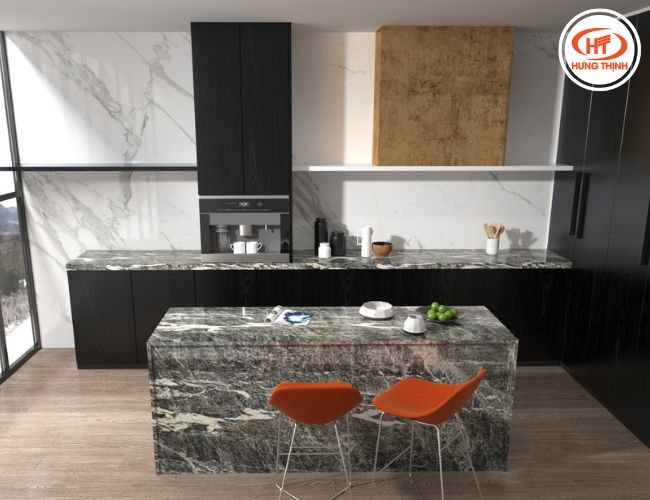 Đá Thạch anh Royal Blue ốp bàn đảo và bàn bếp. 