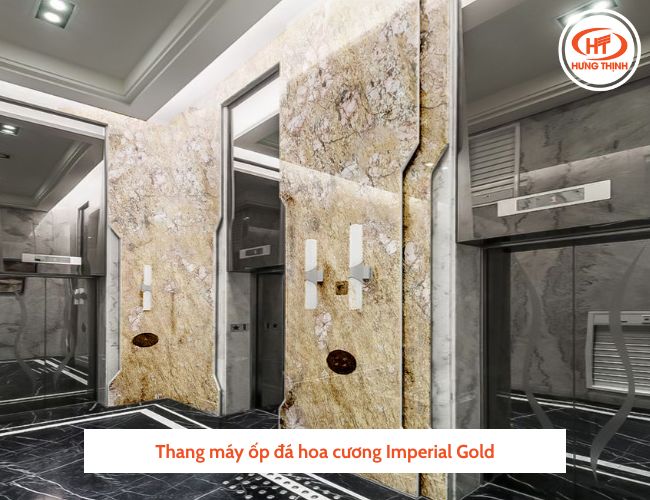 Tone vàng của Imperial Gold được ưa chuộng trong các mẫu đá ốp thang máy sang trọng