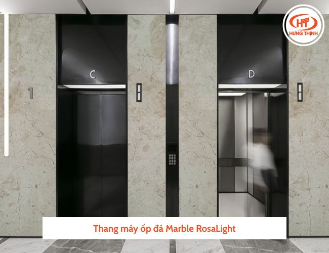Mẫu đá Marble Rosalight ốp thang máy đơn giản, nhẹ nhàng. 