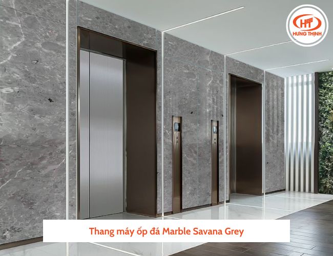 Mẫu thang máy đá Marble Savana Grey màu xi măng với đường vân trắng nhẹ đẹp.