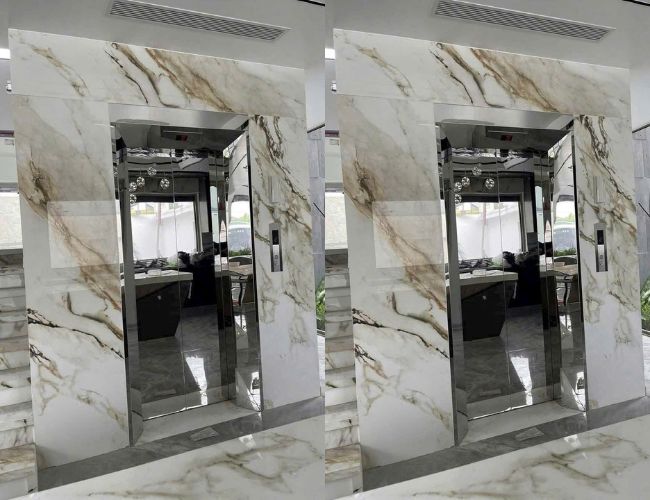 Đá ốp thang máy nung kết hiện đại.