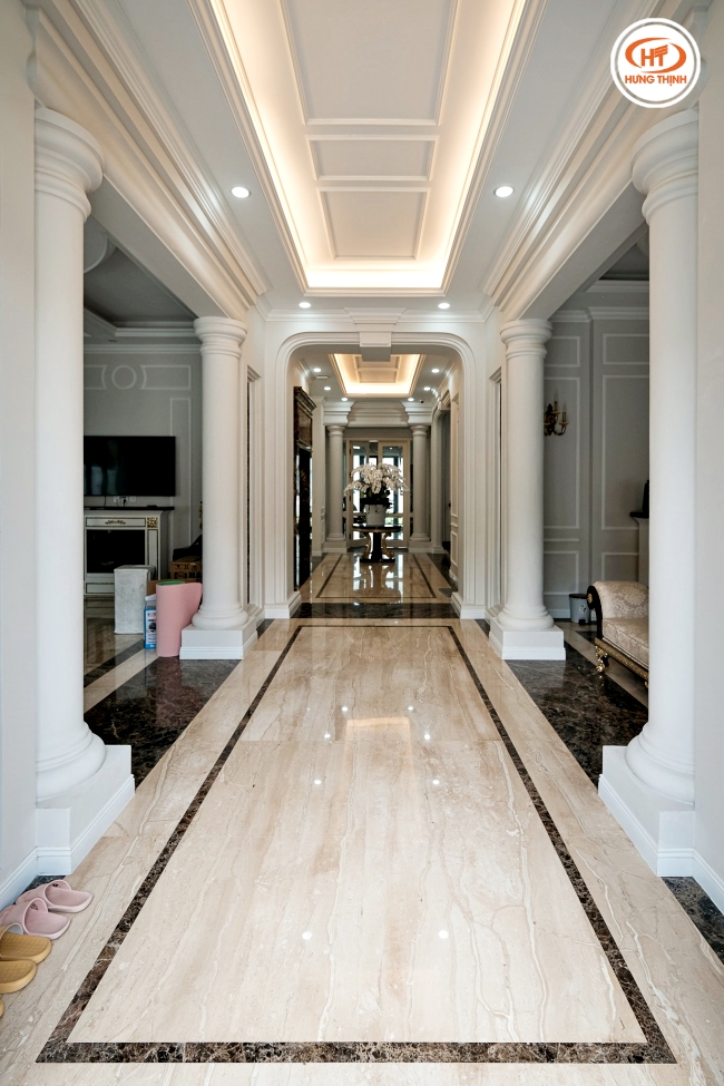 Đá Marble vân gỗ Ý màu be vàng nhã nhặn
