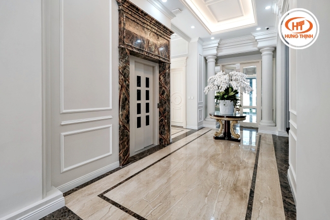 Màu sắc ấn tượng cho khu vực đá ốp thang máy