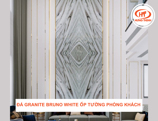 Tranh đá đối vân Bruno White mở rộng không gian phòng khách